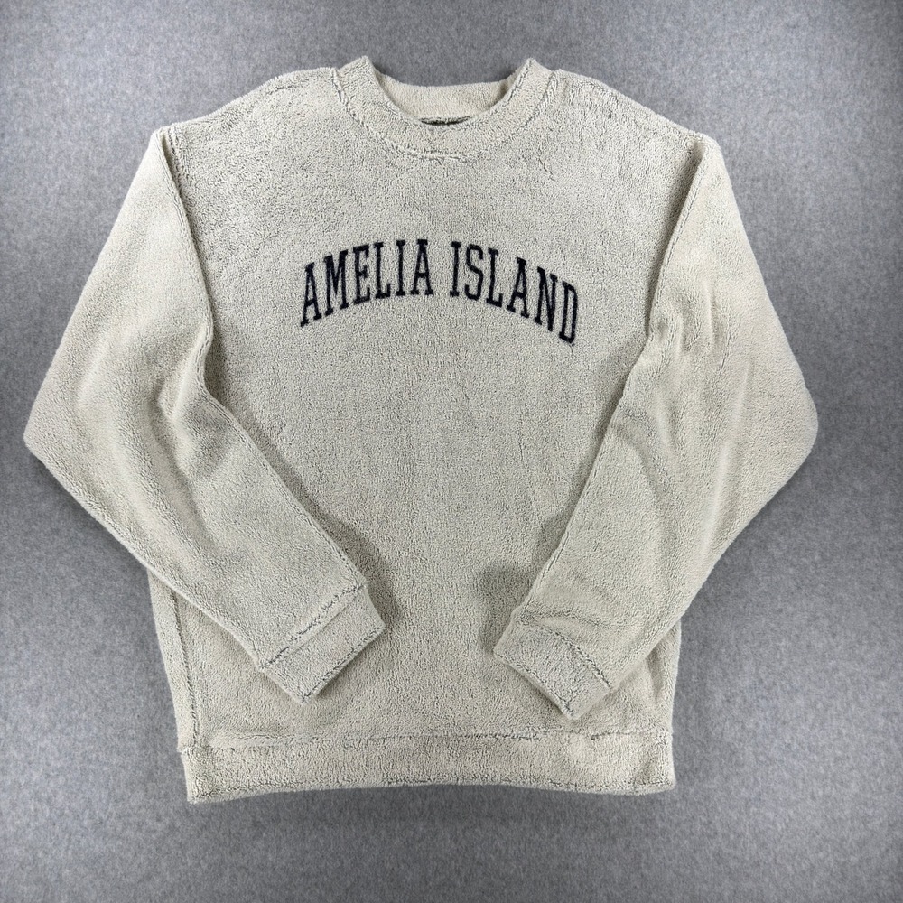 Austins Inc Amelia Island Terry Cloth Sweatshirt XL Oatmeal Navy Blue Coastal